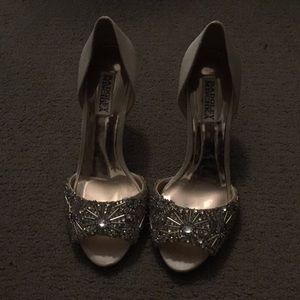 Badgley Mischka beaded crystal peep toe pumps